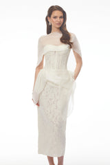 Larissa White Off Shoulder Floral Lace Midi Dress