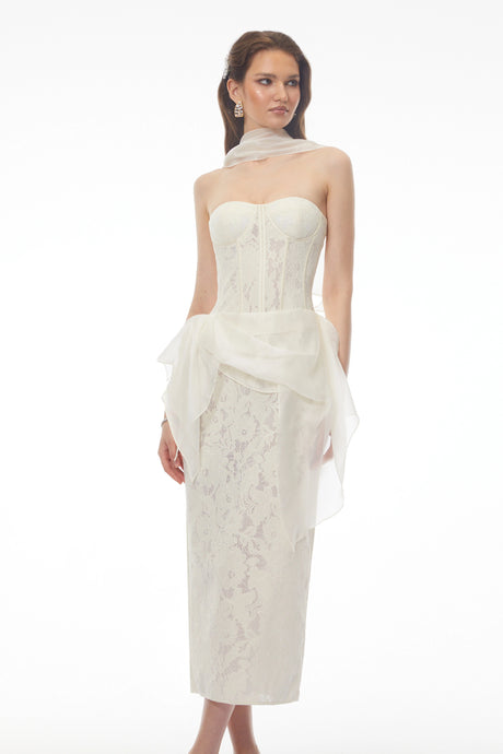 Paityn Midi Dress White Off Shoulder Floral Lace