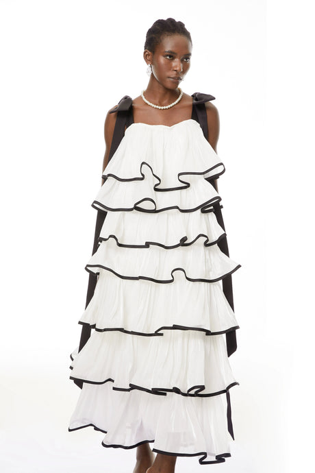 Carla Maxi Dress White Ruffled with Bows