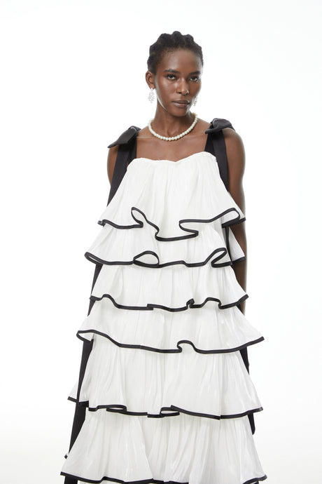 Carla Maxi Dress White Ruffled with Bows