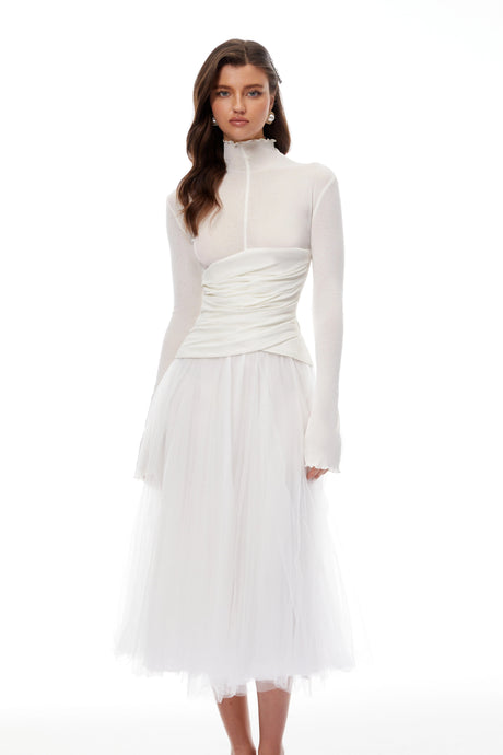 Martina Midi Dress White Tulle Panel Knit