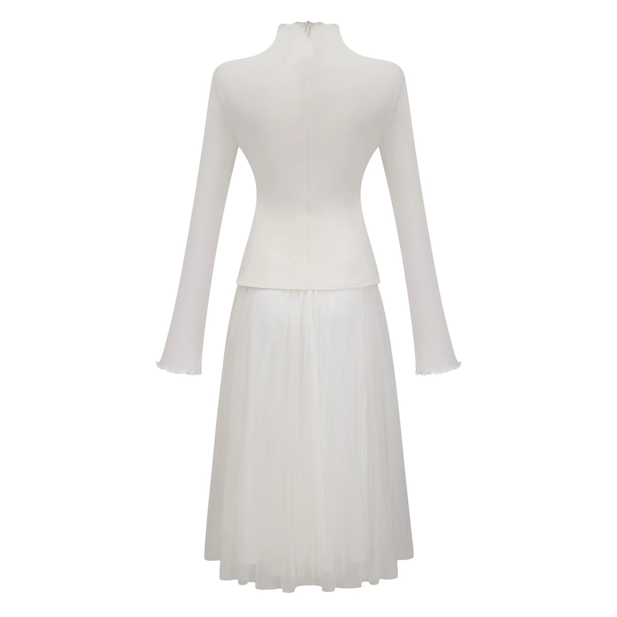 Lark White Tulle Panel Knit Midi Dress