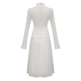 Lark White Tulle Panel Knit Midi Dress