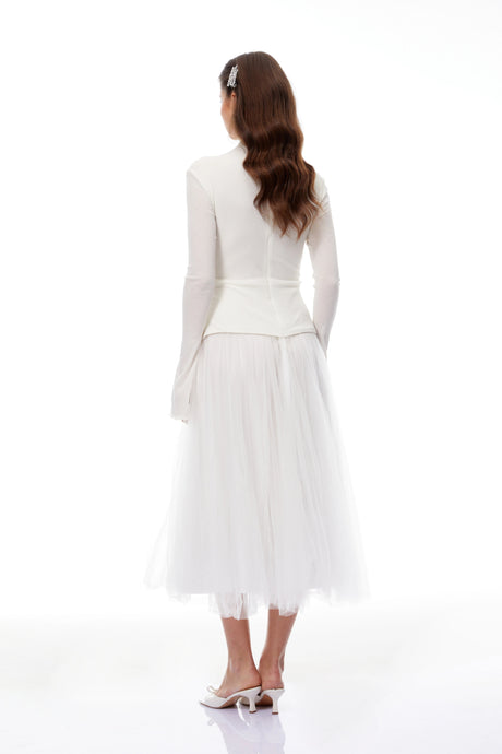 Martina Midi Dress White Tulle Panel Knit