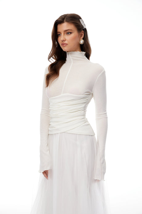 Martina Midi Dress White Tulle Panel Knit