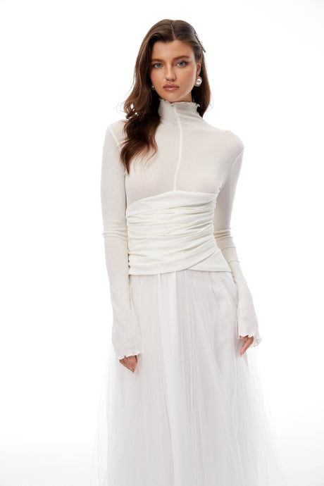 Martina Midi Dress White Tulle Panel Knit