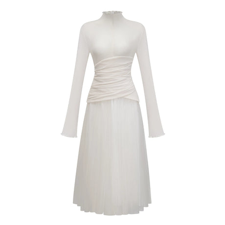 Martina Midi Dress White Tulle Panel Knit
