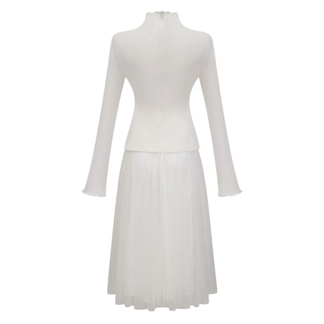 Martina Midi Dress White Tulle Panel Knit