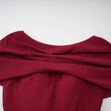 Lauren Red Ruched Shawl Detail Maxi Dress