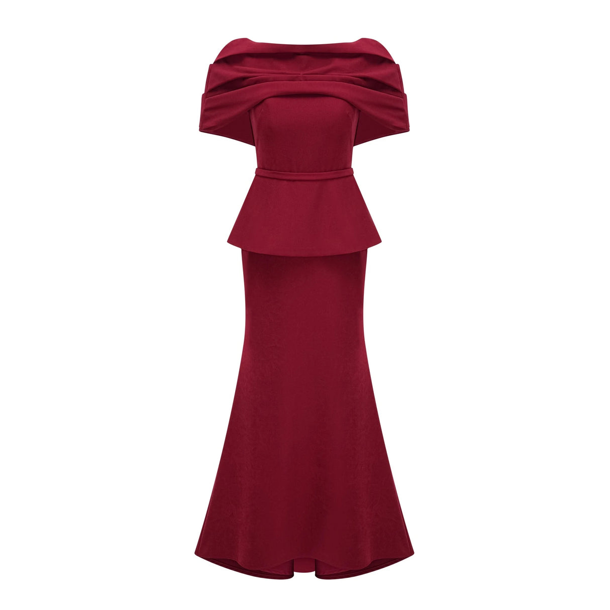 Lauren Red Ruched Shawl Detail Maxi Dress