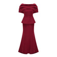 Lauren Red Ruched Shawl Detail Maxi Dress
