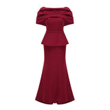 Lauren Red Ruched Shawl Detail Maxi Dress