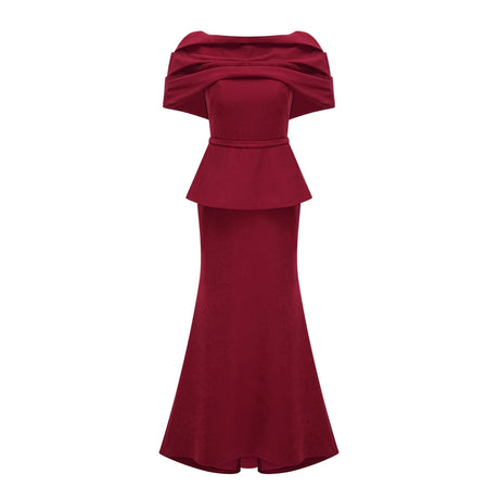 Lauren Red Ruched Shawl Detail Maxi Dress