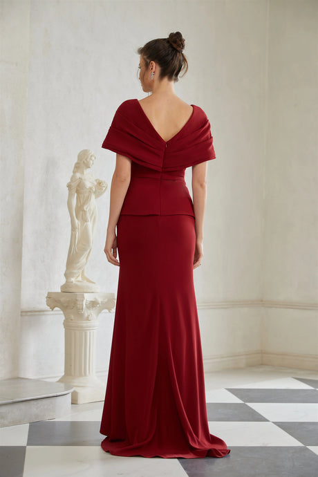 Lauren Red Ruched Shawl Detail Maxi Dress