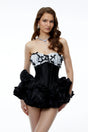 Laurine Black Ruffled Satin Mini Dress