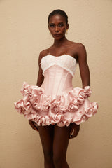 Laurine Pink Ruffled Satin Mini Dress