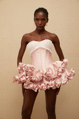 Laurine Pink Ruffled Satin Mini Dress
