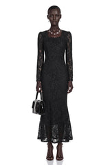 Lavender Black Floral Lace Fishtail Maxi Dress