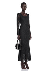 Lavender Black Floral Lace Fishtail Maxi Dress