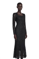 Lavender Black Floral Lace Fishtail Maxi Dress