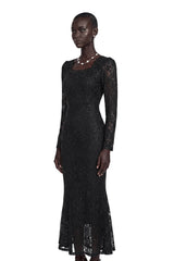 Lavender Black Floral Lace Fishtail Maxi Dress