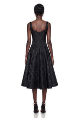 Lavender Black Square Neck Floral Print Midi Dress