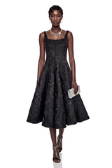 Lavender Black Square Neck Floral Print Midi Dress