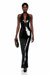 Lavinia Black Plunge Neck Halterneck Sequin Maxi Dress