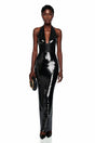 Lavinia Black Plunge Neck Halterneck Sequin Maxi Dress