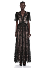Lavinia Black Sheer Lace VNeck Maxi Dress