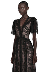 Lavinia Black Sheer Lace VNeck Maxi Dress