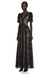 Lavinia Black Sheer Lace VNeck Maxi Dress