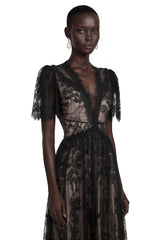 Lavinia Black Sheer Lace VNeck Maxi Dress