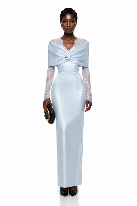 Lavinia Blue Bodycon Maxi Dress with Lace Panels