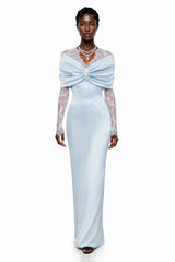 Lavinia Blue Bodycon Maxi Dress with Lace Panels