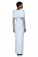 Lavinia Blue Bodycon Maxi Dress with Lace Panels