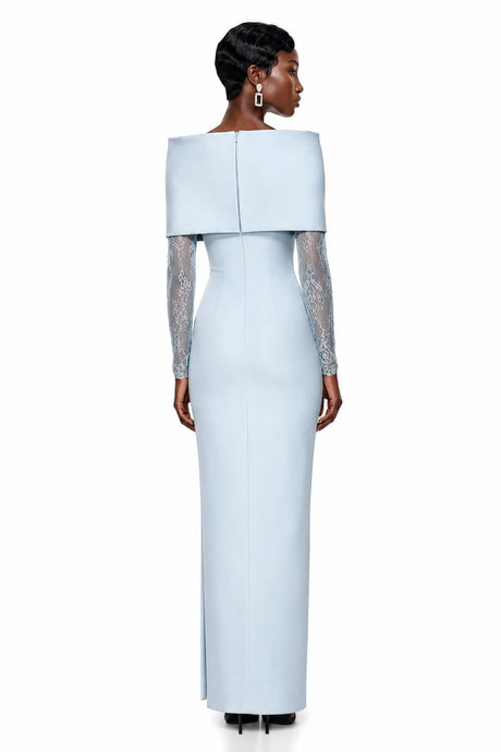 Lavinia Blue Bodycon Maxi Dress with Lace Panels