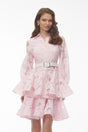 Lavinia Blush Pink Puff Sleeve Tiered Lace Mini Dress