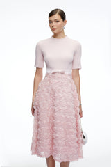 Lavinia Pink Tiered Midi Dress with 3D Florals
