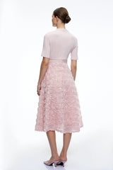 Lavinia Pink Tiered Midi Dress with 3D Florals