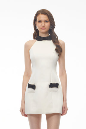 Lavinia White Halterneck Color Block Mini Dress