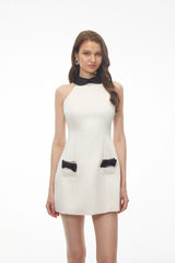 Lavinia White Halterneck Color Block Mini Dress