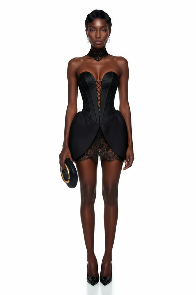 Layla Black Lace Panel Mini Dress