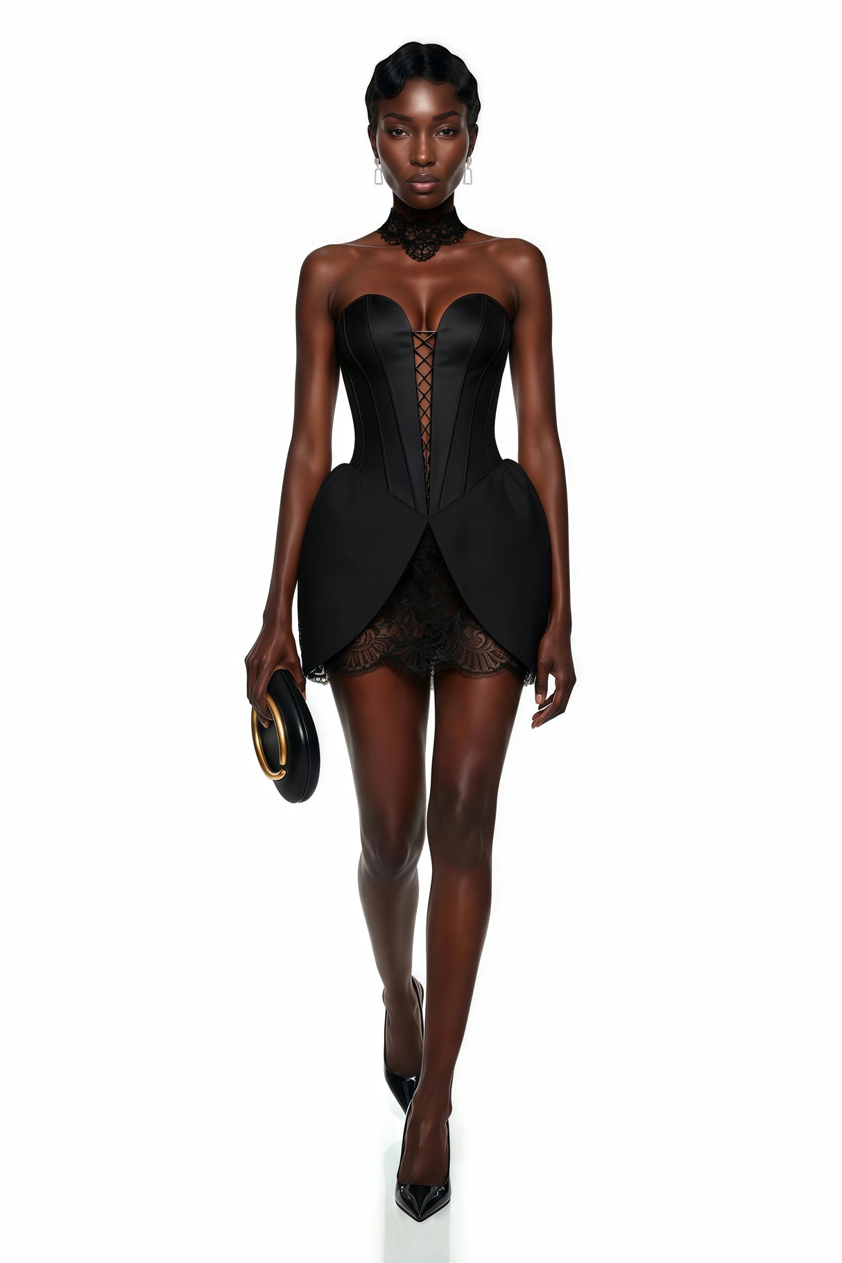 Layla Black Lace Panel Mini Dress