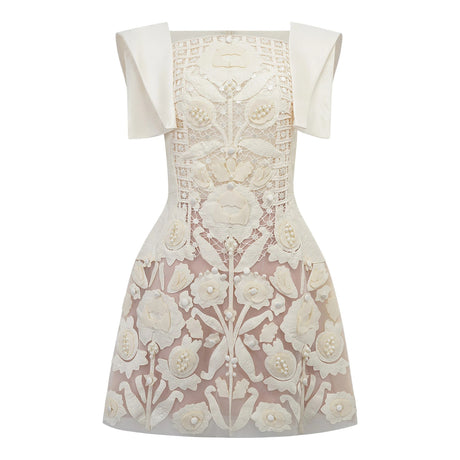 Léa White Floral Appliqué Crochet Mini Dress