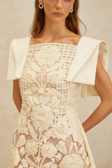 Léa White Floral Appliqué Crochet Mini Dress