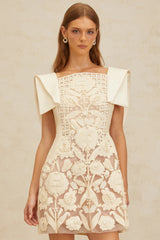 Léa White Floral Appliqué Crochet Mini Dress