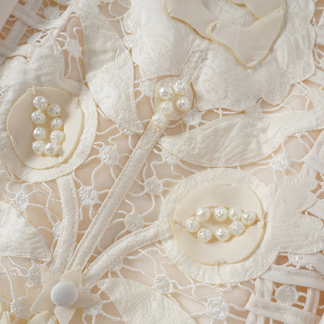 Léa White Floral Appliqué Crochet Mini Dress