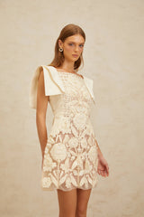 Léa White Floral Appliqué Crochet Mini Dress