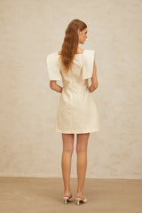 Léa White Floral Appliqué Crochet Mini Dress